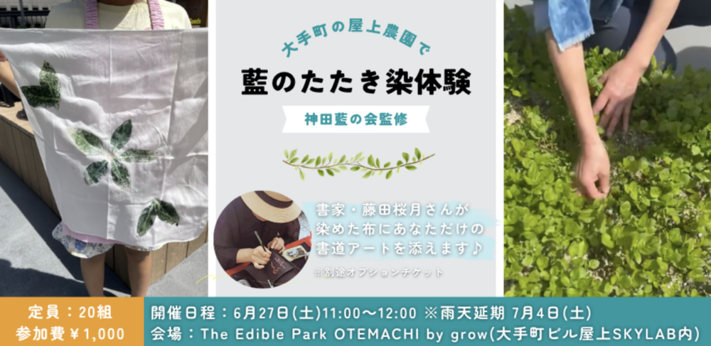 【受付中！】【大手町の屋上農園で世界で一つだけの作品作り】藍のたたき染めワークショップ